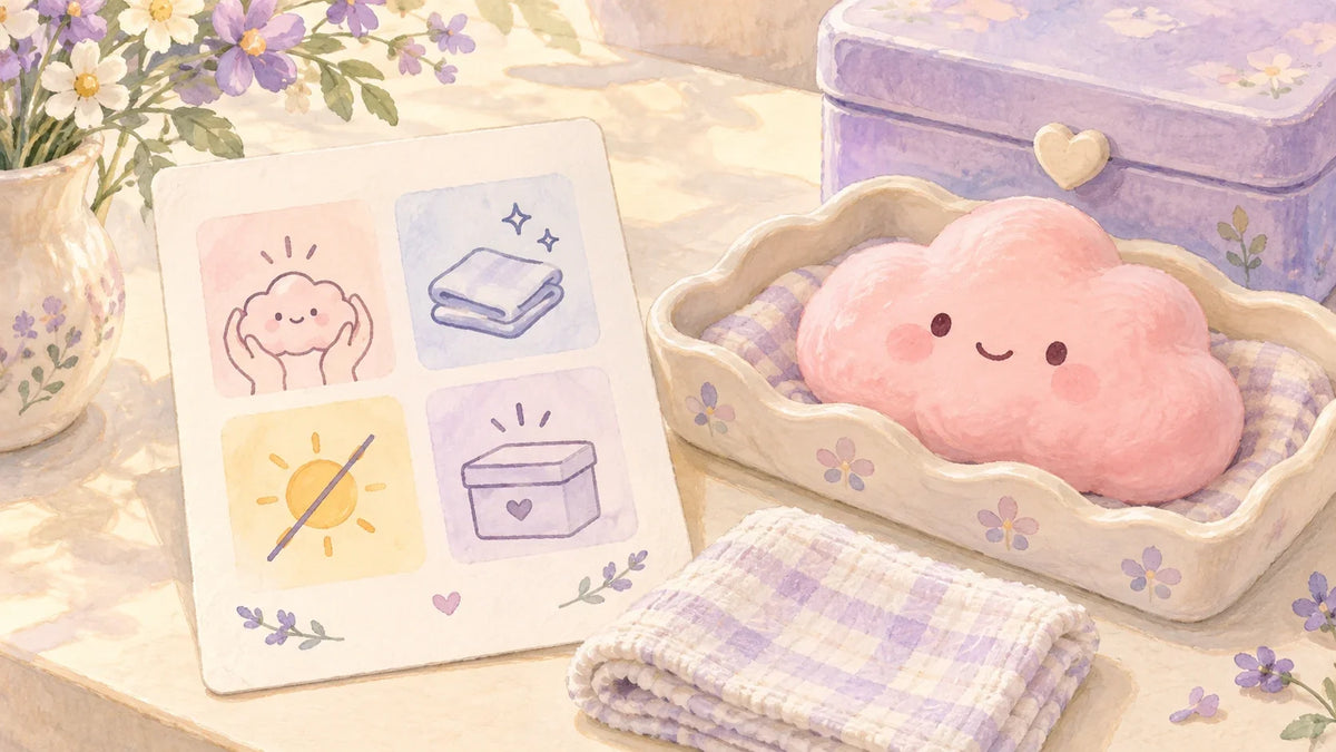 A soft cloth, care card and cloud squishy arranged for thoughtful care