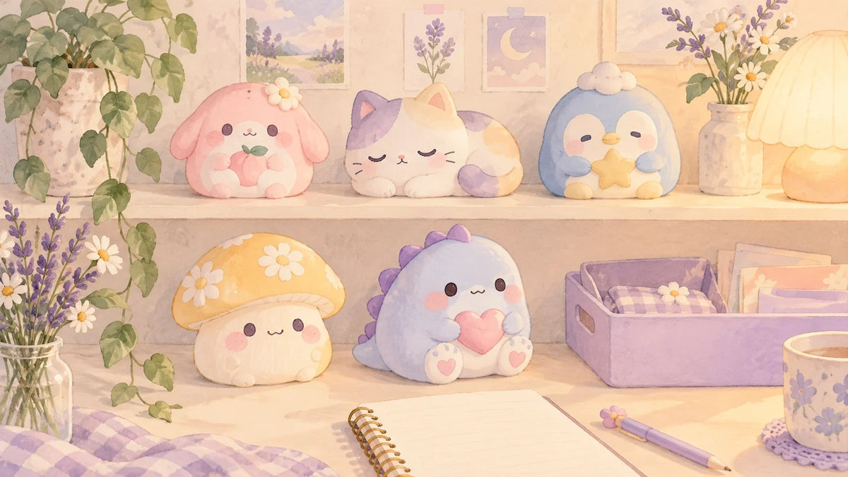 A modest squishy display and a wishlist notebook for intentional collecting