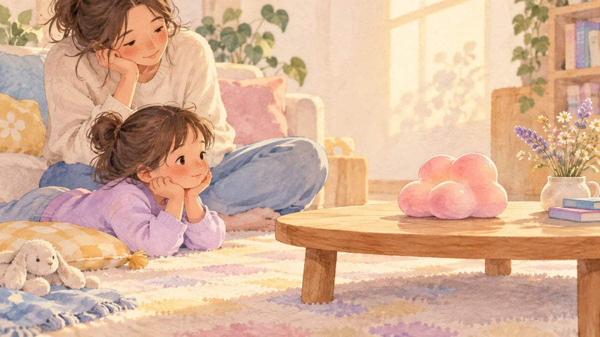 A child observing a new tactile object with a parent quietly nearby