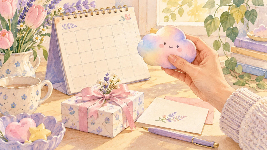 A calendar and small gift arranged for thoughtful delivery planning
