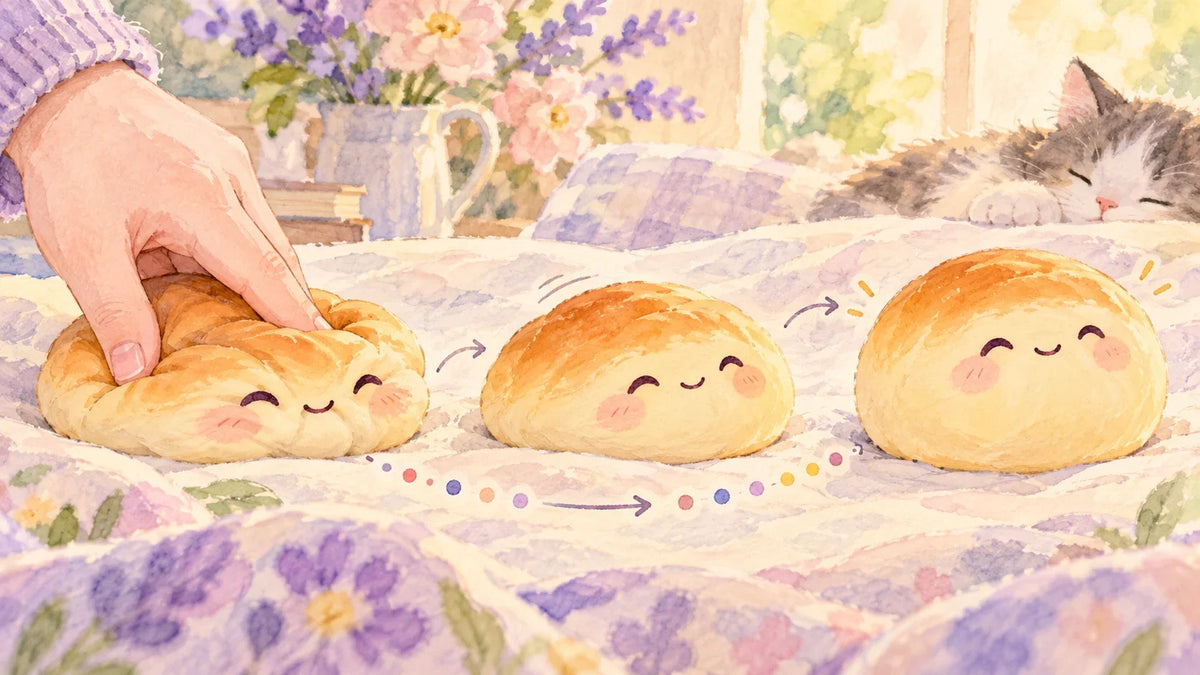 A painted bread squishy showing gentle compression and recovery