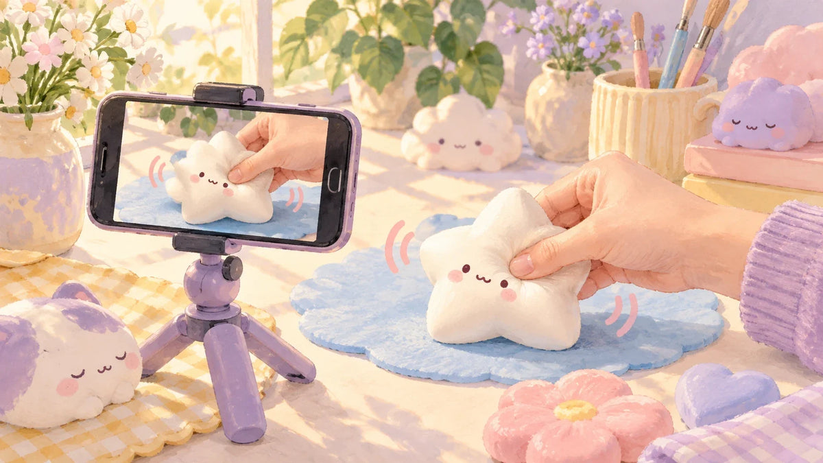 A phone on a stand recording an ordinary star-squishy demonstration